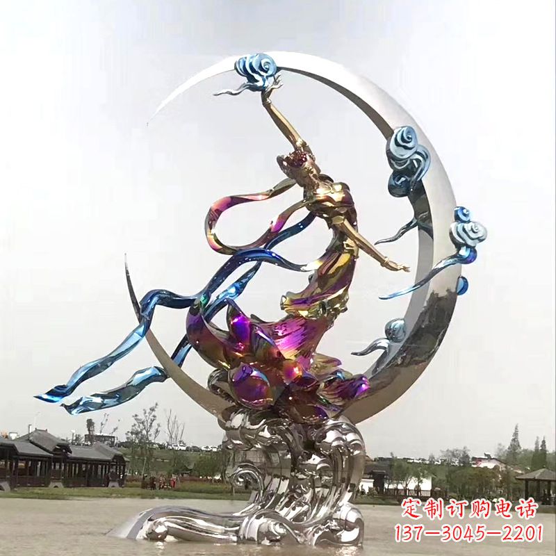 甘肃中国古代神话传说中的嫦娥奔月不锈钢雕塑景观