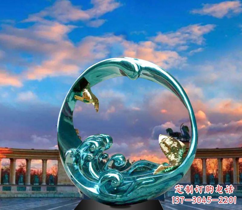 甘肃城市之环不锈钢彩银雕塑