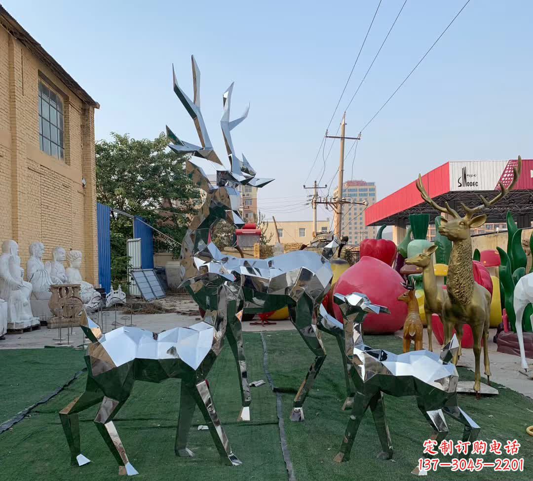 甘肃城市不锈钢梅花鹿摆件雕塑