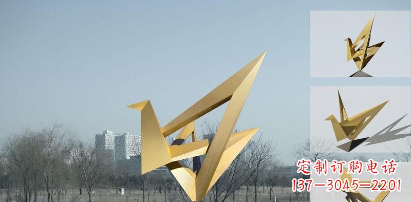 甘肃城市不锈钢折纸丹顶鹤雕塑