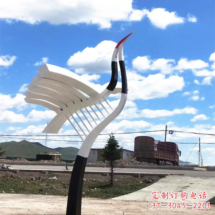 甘肃抽象简单的不锈钢仙鹤景观雕塑