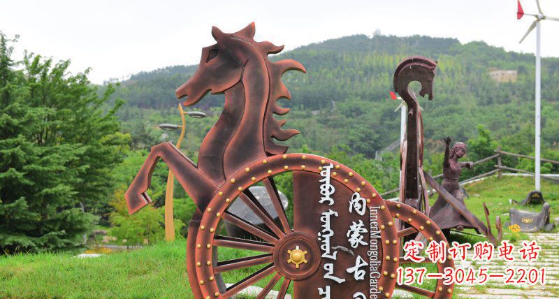 甘肃传承历史魅力,不锈钢马车雕塑悠然屹立