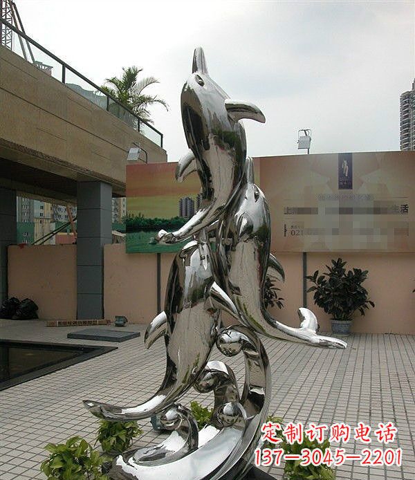 甘肃创意不锈钢跳跃的海豚雕塑
