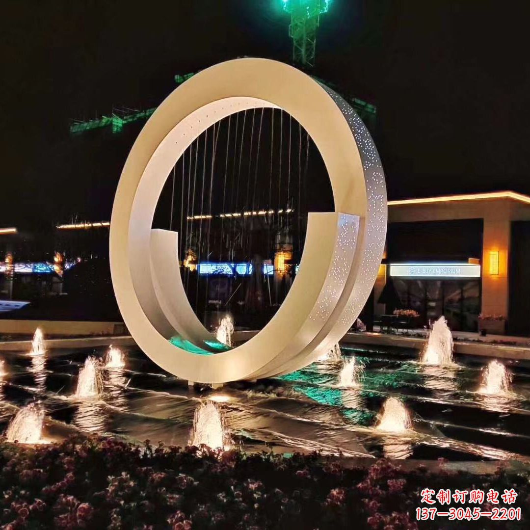 甘肃创意环状景观雕塑不锈钢灯光喷泉