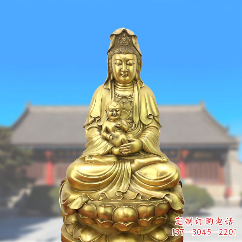 甘肃纯铜观音坐姿鎏金铜雕