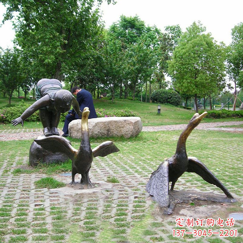 甘肃纯铜天鹅情景雕塑