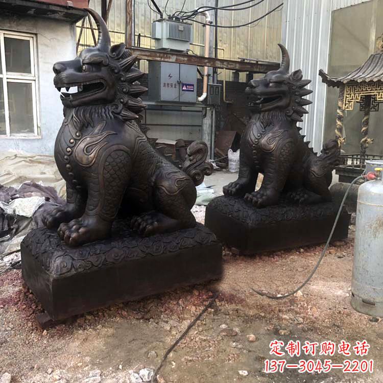 甘肃纯铜獬豸雕塑-中国古代神话传说神兽动物雕塑
