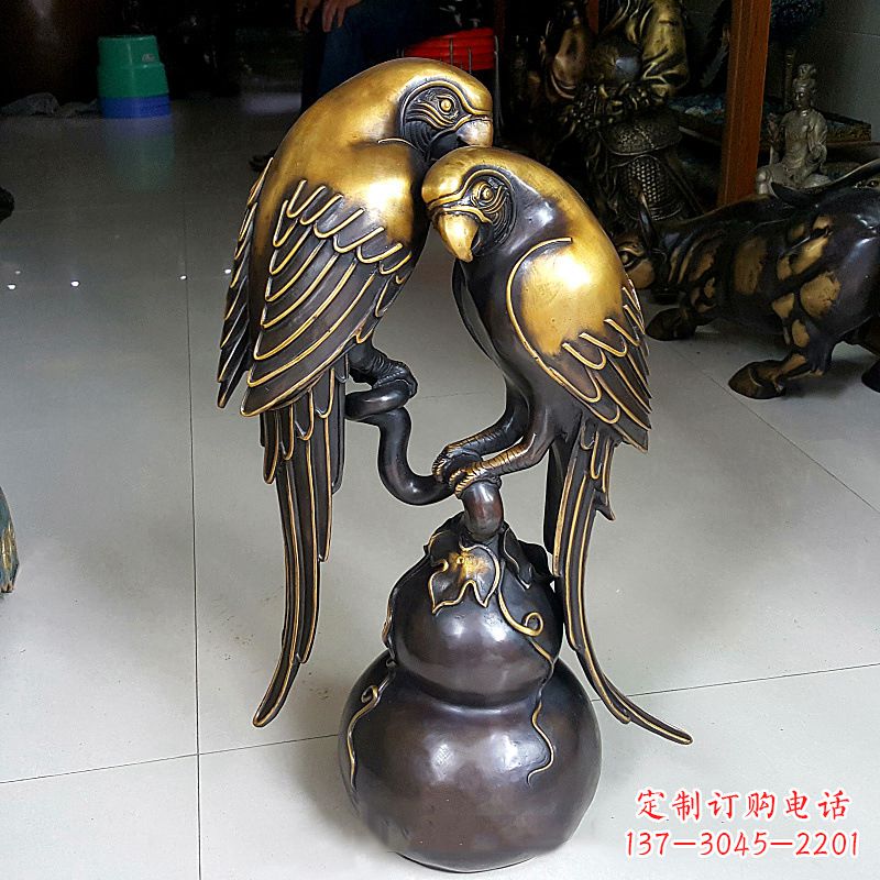 甘肃纯铜铸造鹦鹉雕塑