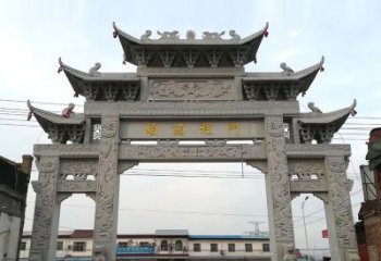 甘肃以城市街道为主题的仿古石雕牌楼