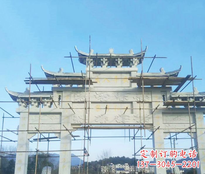 甘肃大理石三门牌坊雕塑