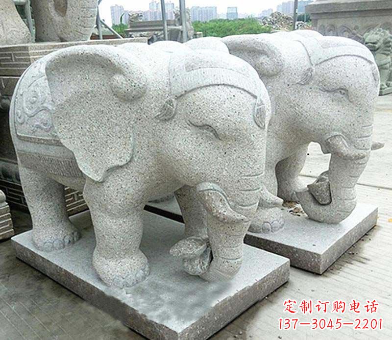 甘肃大理石制作的精美招财大象雕塑