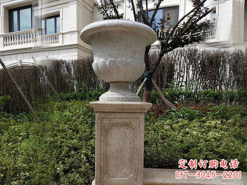 甘肃大理石花钵小区花盆石雕艺术品