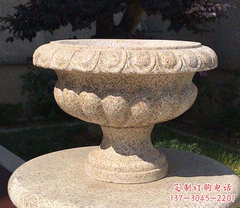 甘肃大理石花钵公园花盆石雕