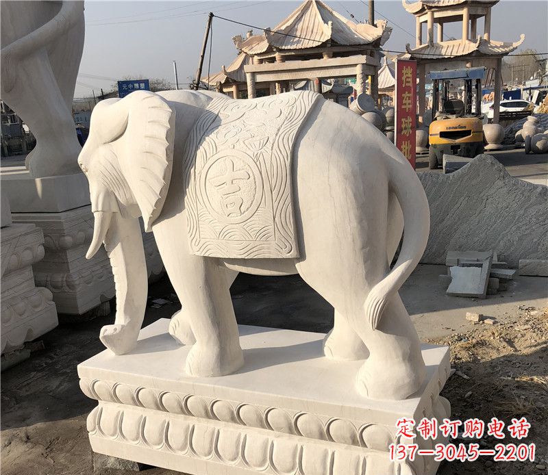 甘肃大理石卷鼻如意大象雕塑