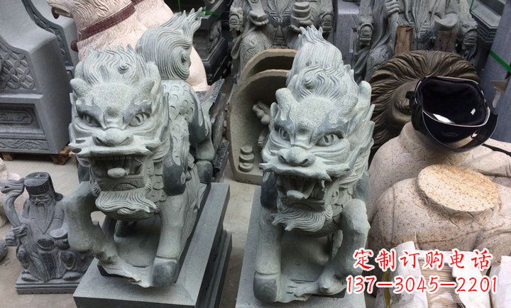 甘肃大理石立式麒麟门口镇宅石雕