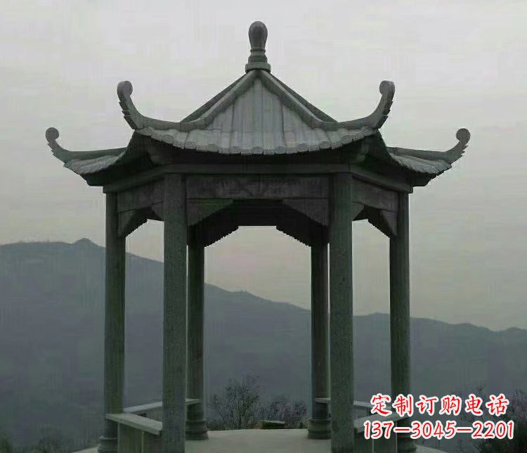 甘肃考究工艺,奢华大理石六角凉亭雕塑
