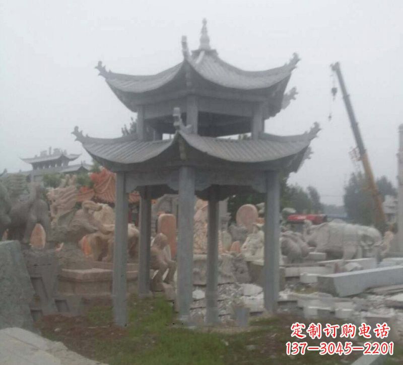 甘肃大理石六角凉亭石雕,精美绝伦