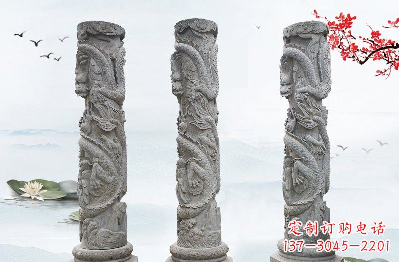 甘肃精美大理石龙柱雕塑