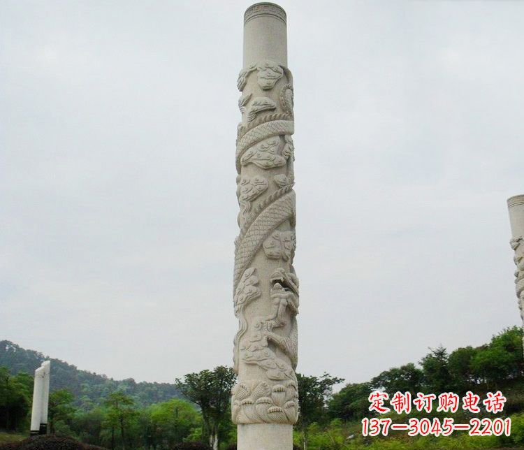 甘肃大理石盘龙柱雕塑