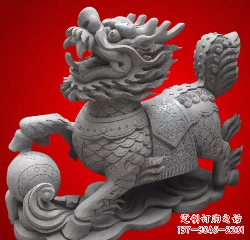 甘肃大理石企业小区门口麒麟雕塑