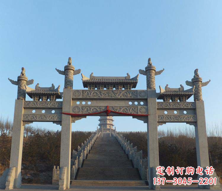甘肃精美大理石三门牌坊雕塑