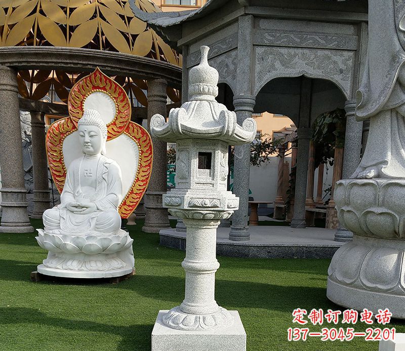 甘肃独特的大理石石灯笼寺庙石雕