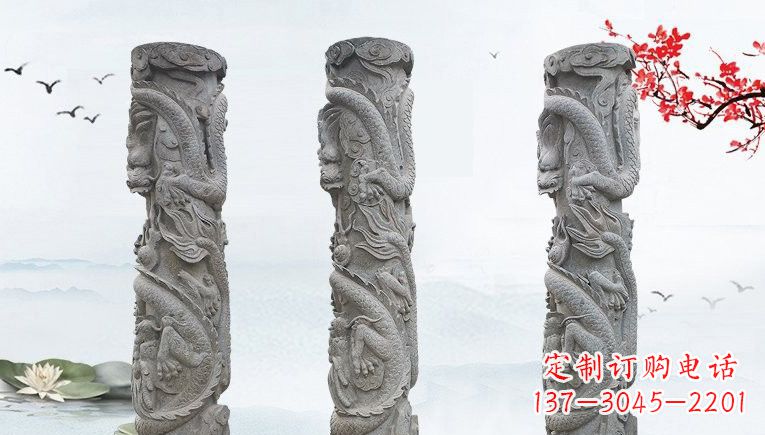 甘肃精美大理石龙柱雕塑