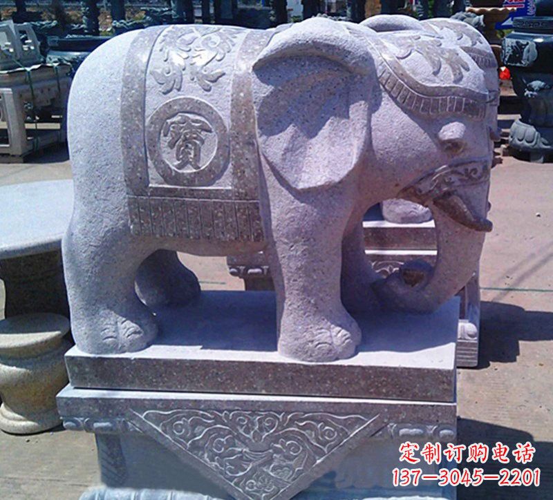 甘肃大理石石雕招财进宝大象,传递招财进宝的吉祥祝福
