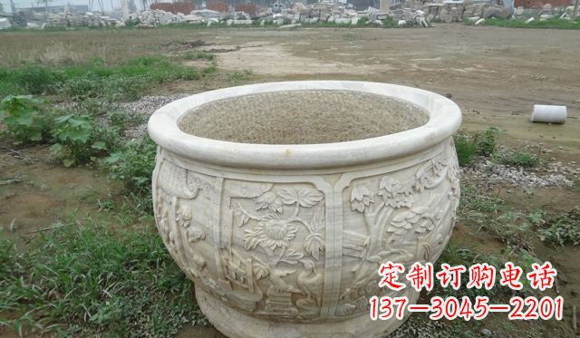 甘肃大理石鸳鸯花盆雕塑