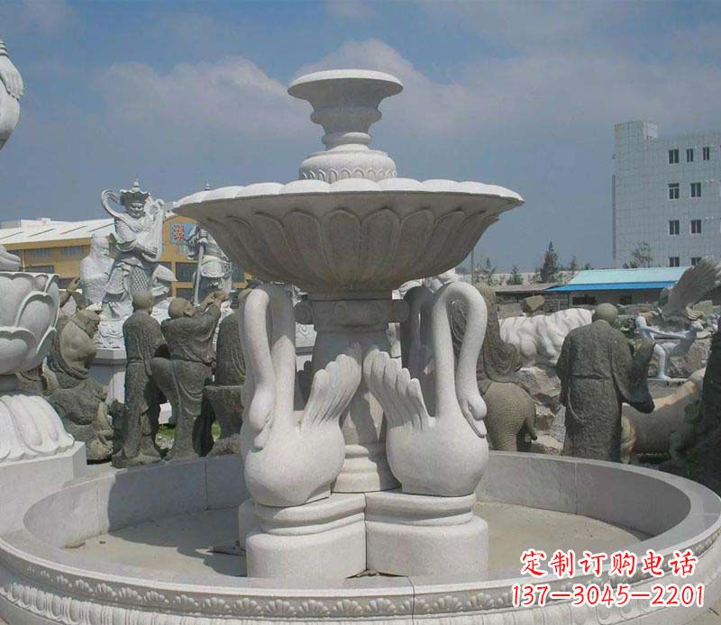 甘肃大型汉白玉天鹅喷泉石雕