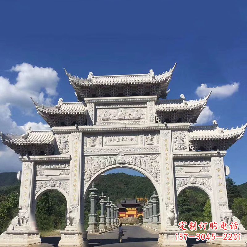 甘肃大型汉白玉景区大门石雕牌楼雕塑