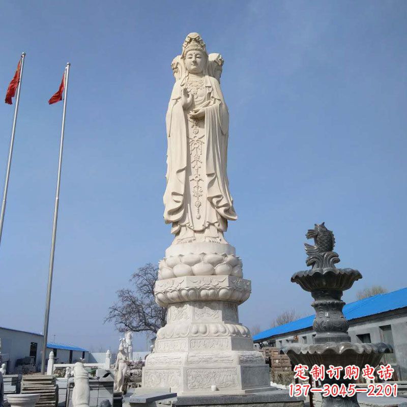 甘肃中领雕塑汉白玉三面观音石雕