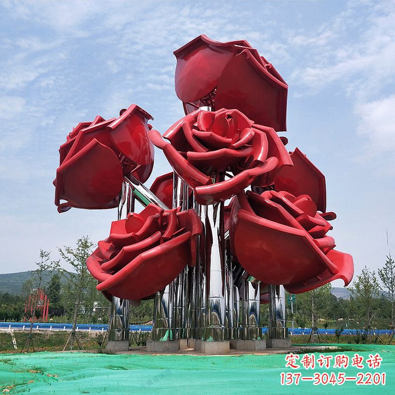 甘肃精美不锈钢玫瑰花景观雕塑