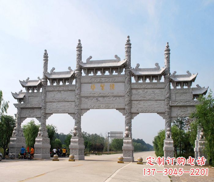 甘肃大型五门道路石雕牌坊