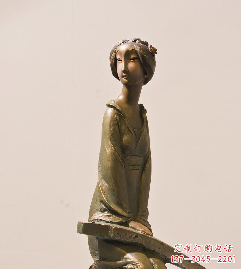 甘肃古筝女人铜雕古代人物雕塑