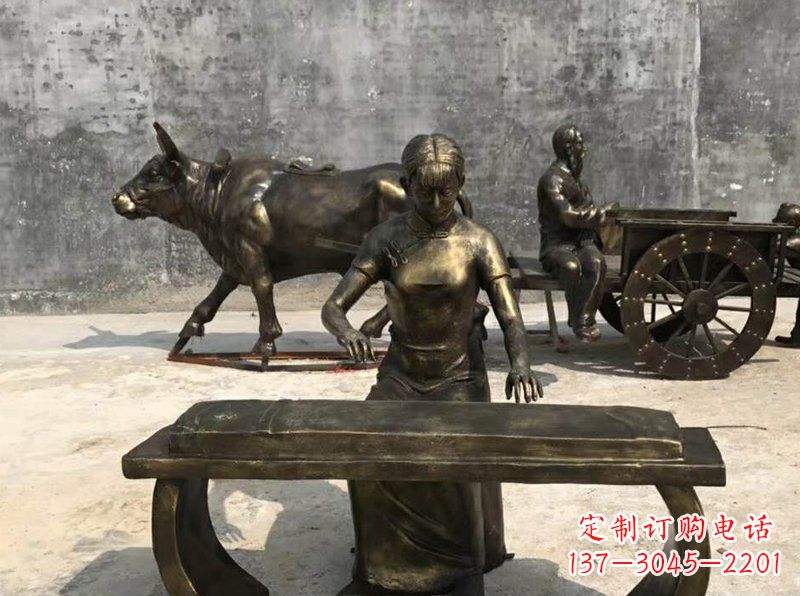 甘肃铜制古筝人物校园景观雕塑