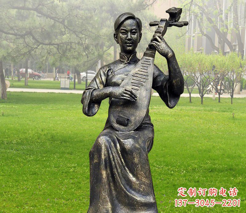 甘肃高质量青铜人物弹琵琶雕塑