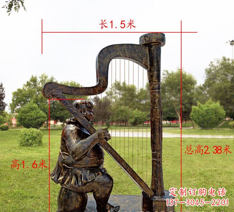 甘肃手工铜制竖琴雕塑