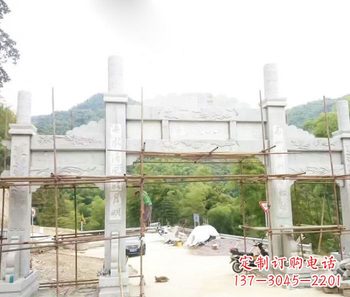 甘肃道路三门牌坊石雕 (3)
