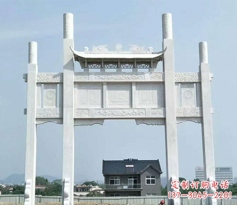 甘肃道路三门牌坊石雕 (4)
