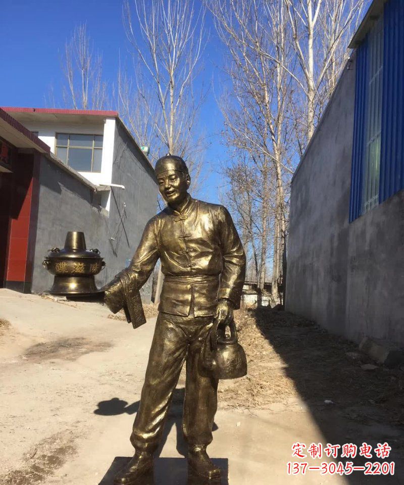 甘肃店小二铜雕火锅人物定制