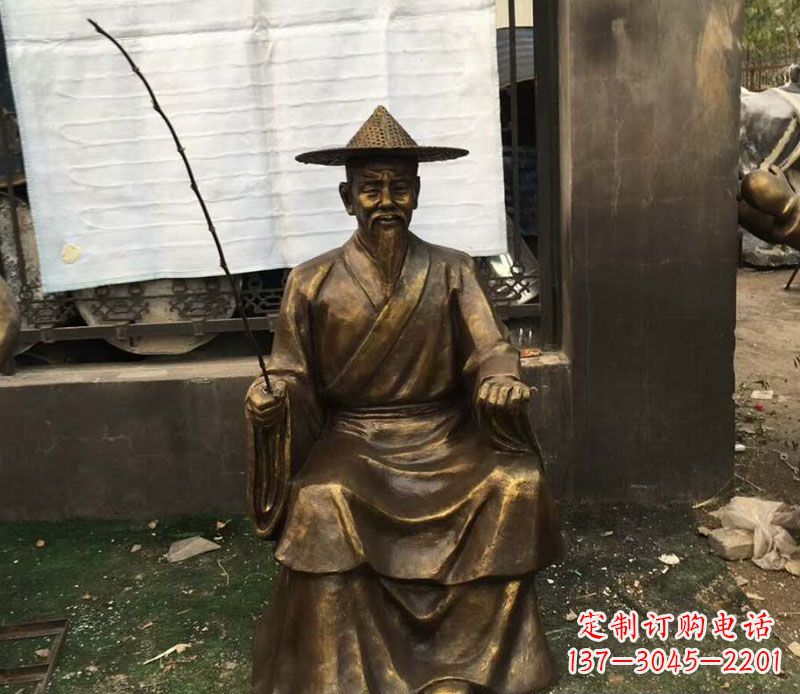甘肃钓鱼的渔翁铜雕