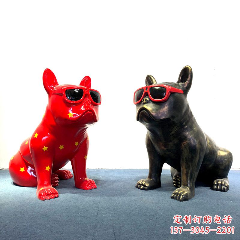 甘肃斗牛犬公仔,网红眼镜狗卡通美陈雕塑摆件
