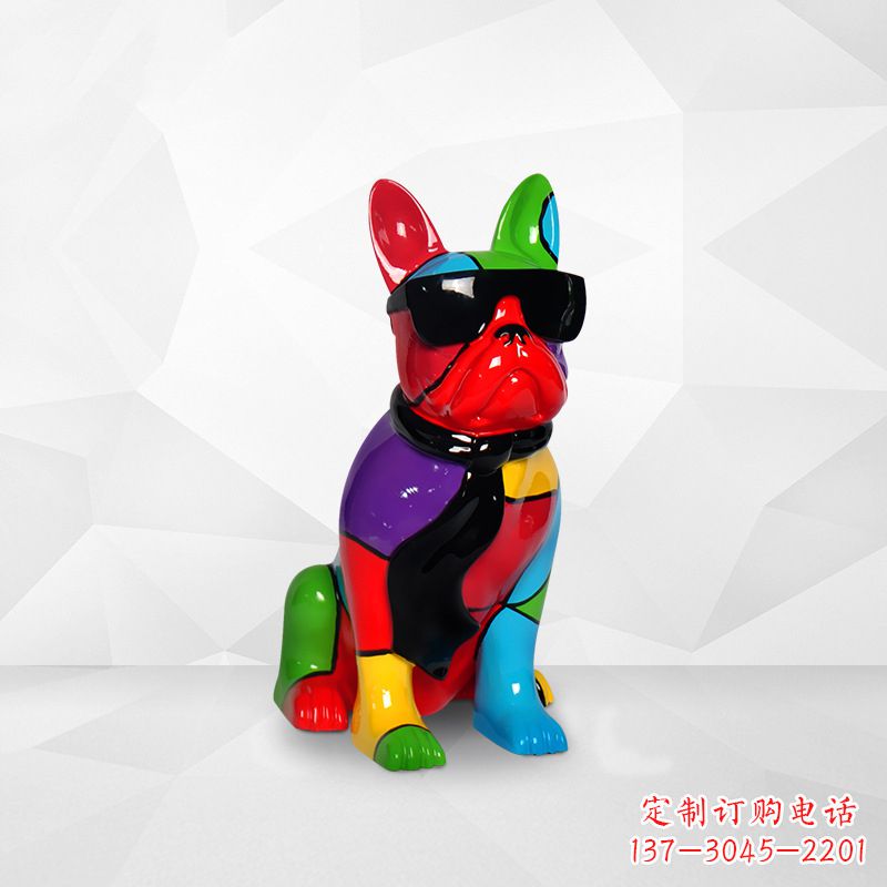 甘肃斗牛犬玻璃钢彩绘狗雕塑个性化生肖动物商场美陈摆件