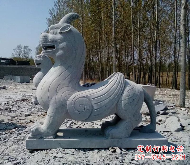 甘肃独角兽雕塑,神兽石雕带你穿越回古老神话中