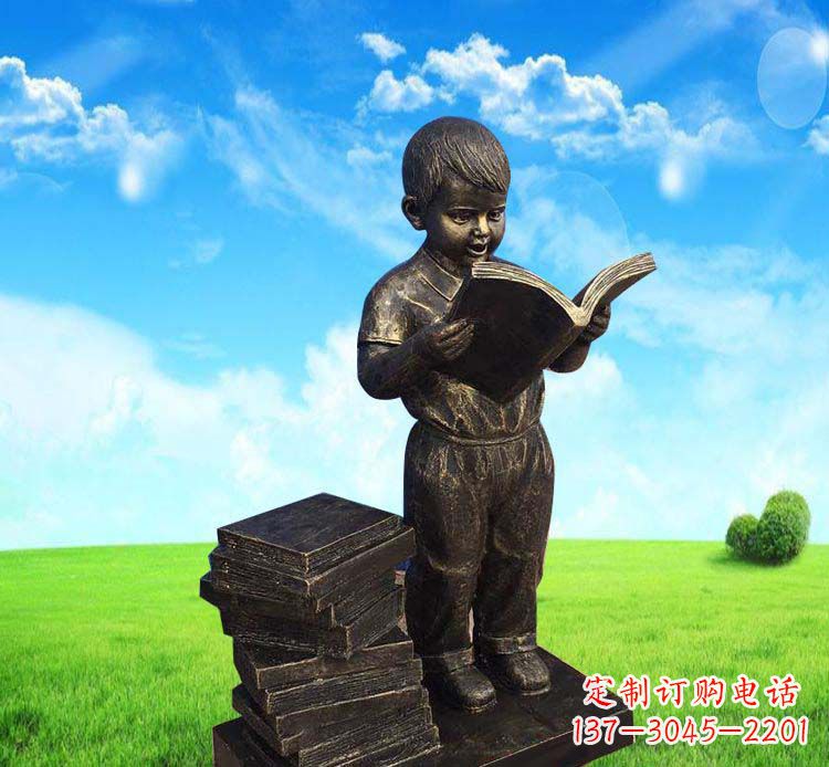 甘肃读书的小男孩人物铜雕