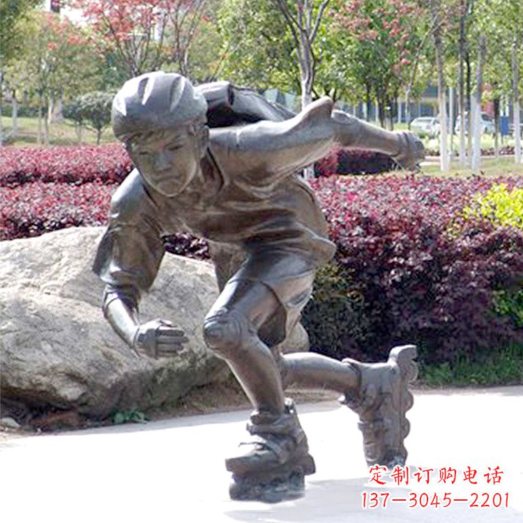 甘肃精致童话,铜雕刻儿童滑旱冰园人物情景