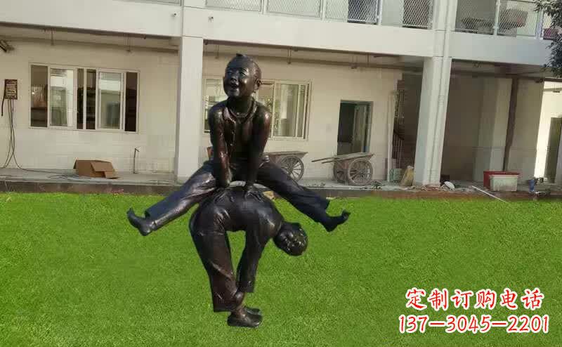 甘肃卡通青少年跳马铜雕塑