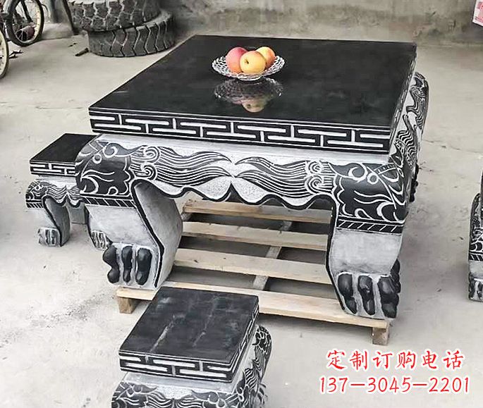 甘肃方形仿古石桌凳 (2)