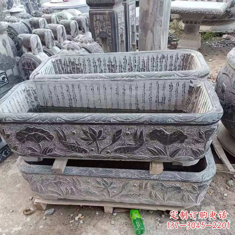 甘肃方形石槽雕塑，打造完美家庭养鱼石缸